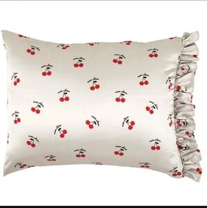 Satin Cherry Print Standard Pillow Cover NWT